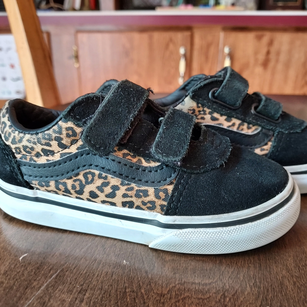 Vans Kids Black and Leopard Sneakers